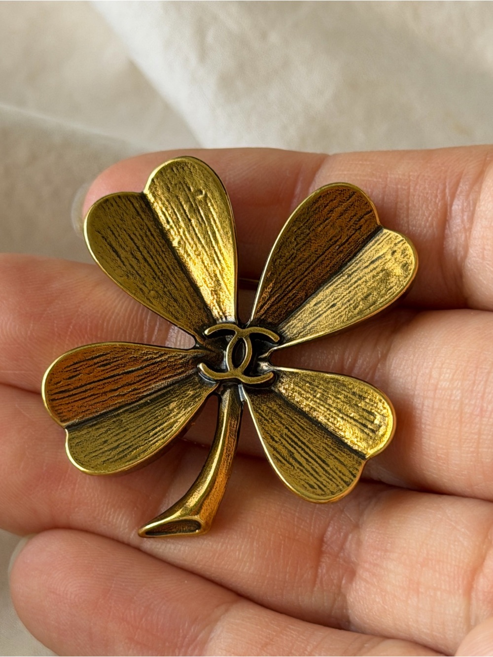 CHANEL Gold-Tone Four-Leaf Clover Brooch
